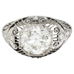 Antique Edwardian 2.45 Carats Old European Diamond Platinum Engagement Ring