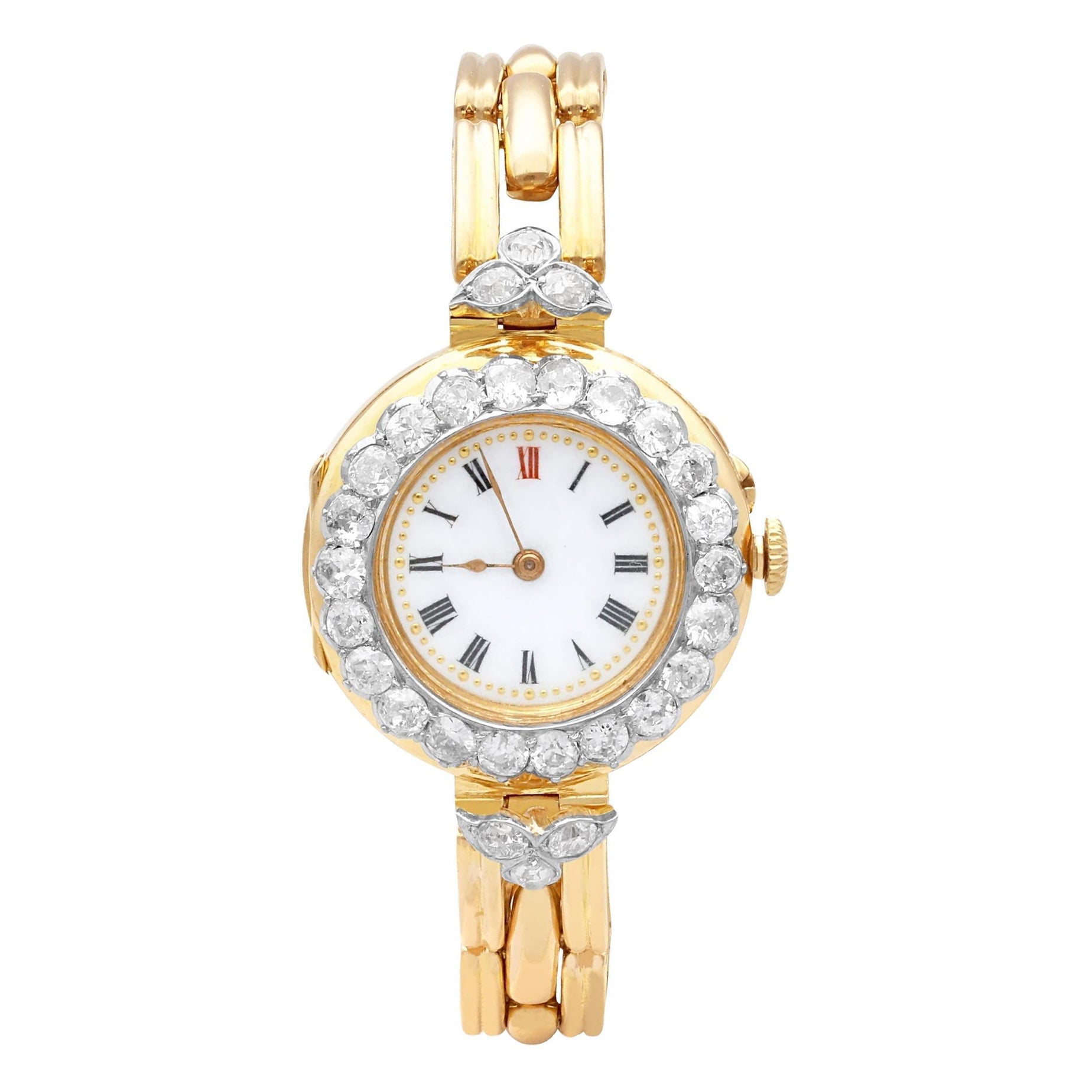 Antike Edwardian 2,75 Karat Diamant und 18k Gelbgold Cocktail Uhr 1909
