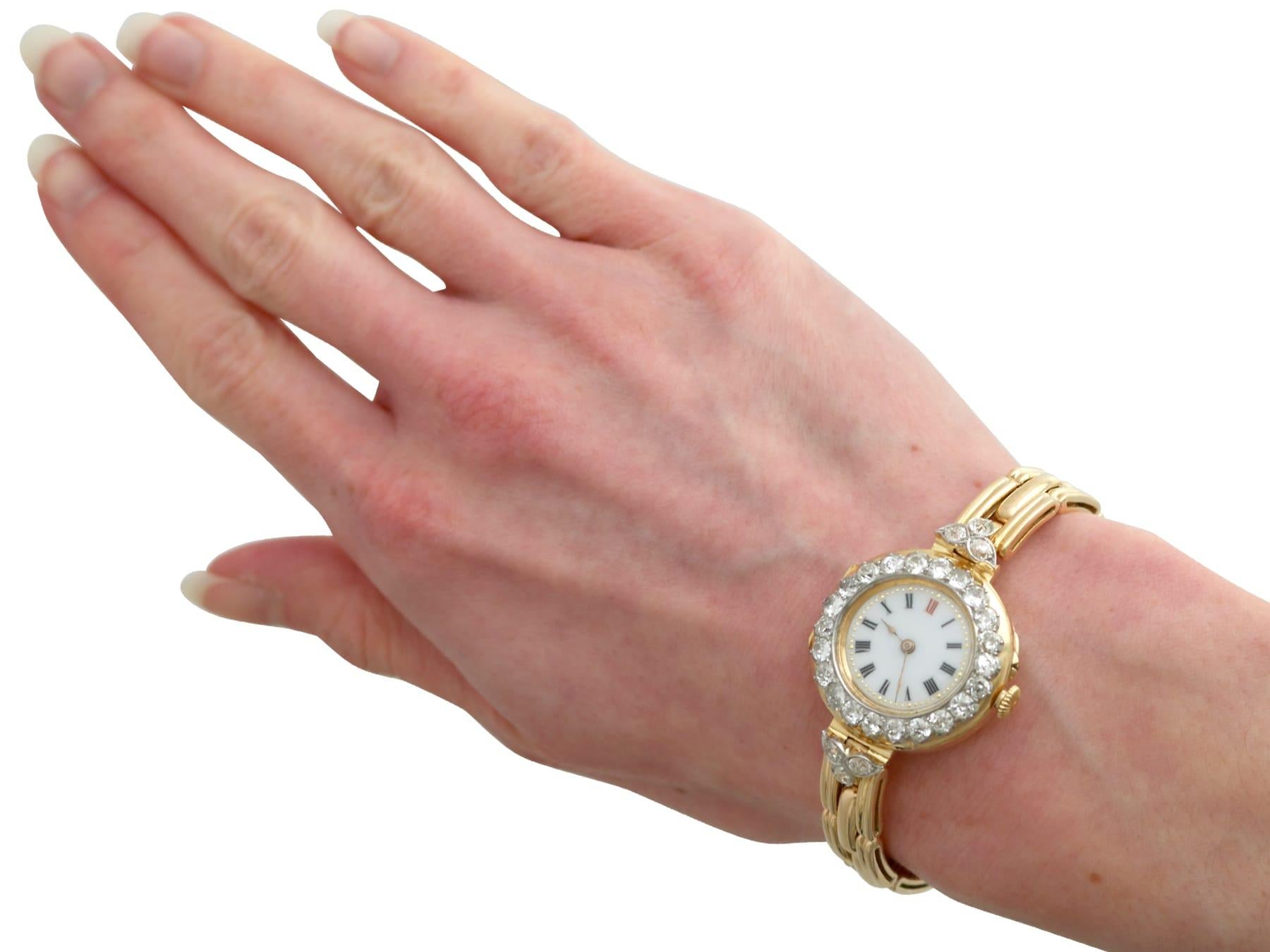 Antique Edwardian 2.75Ct Diamond and 18k Yellow Gold Cocktail Watch 1909 For Sale 12