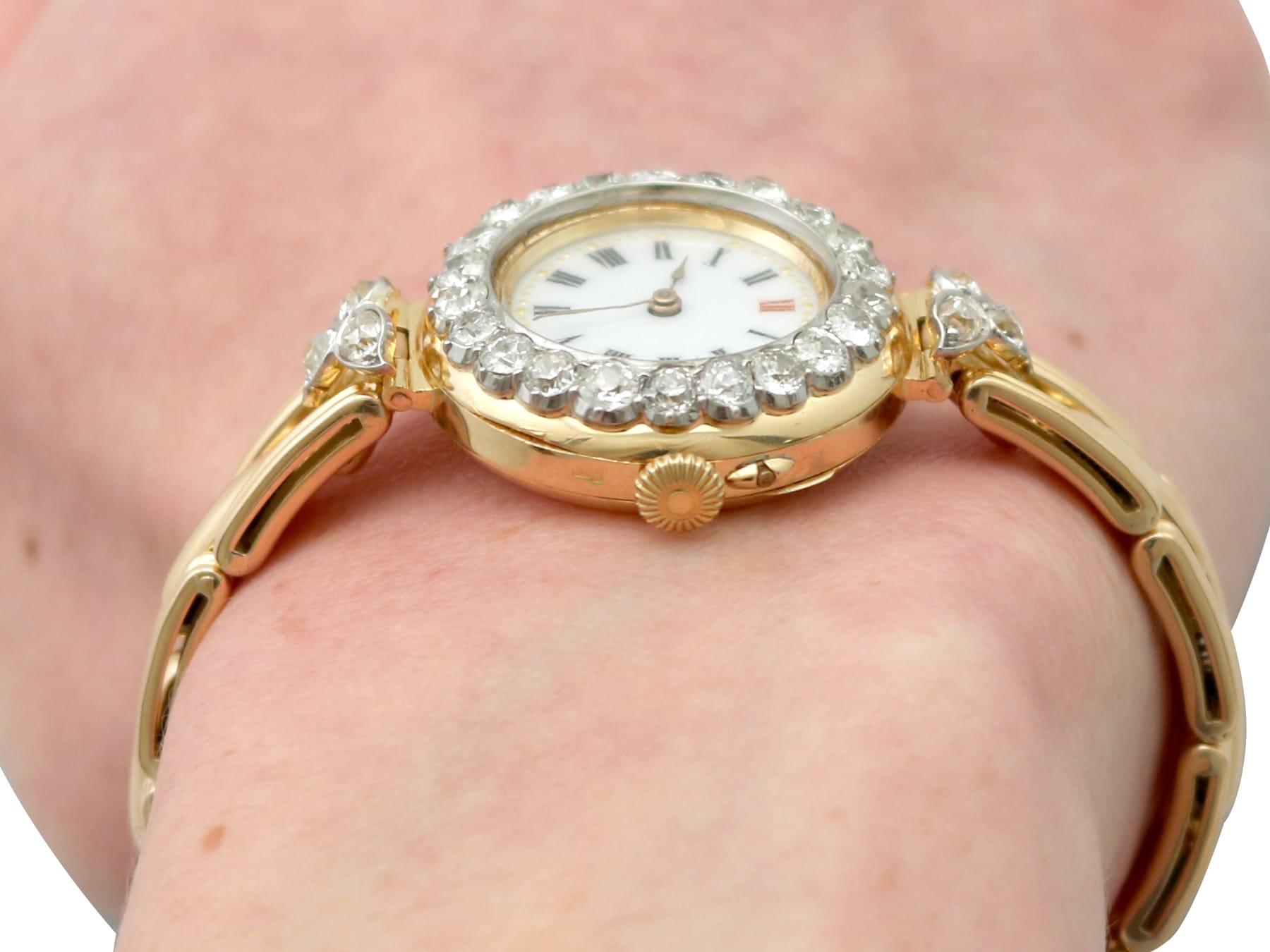 Antique Edwardian 2.75Ct Diamond and 18k Yellow Gold Cocktail Watch 1909 For Sale 14