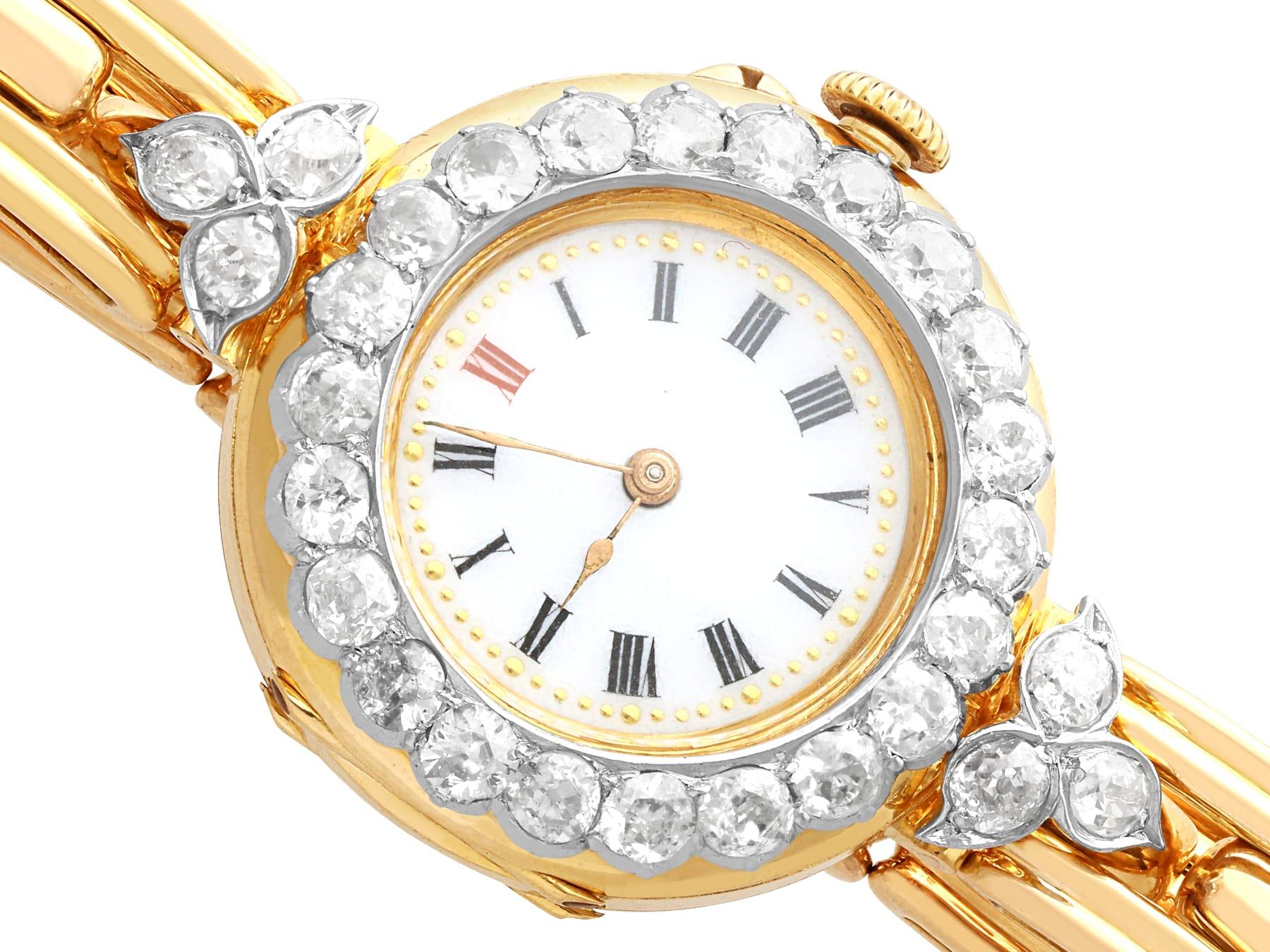 Women's or Men's Antique Edwardian 2.75Ct Diamond and 18k Yellow Gold Cocktail Watch 1909 For Sale