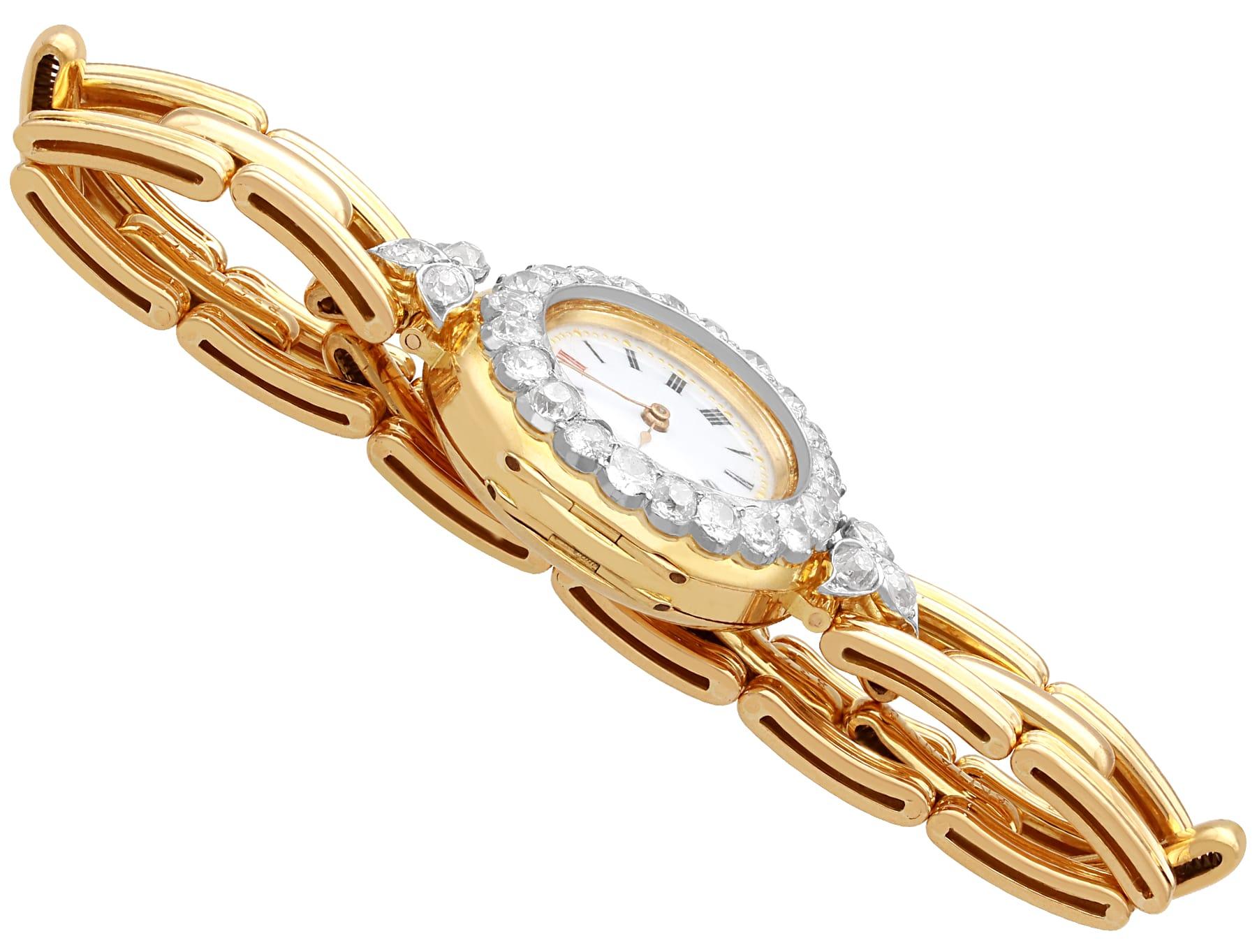 Antique Edwardian 2.75Ct Diamond and 18k Yellow Gold Cocktail Watch 1909 For Sale 2