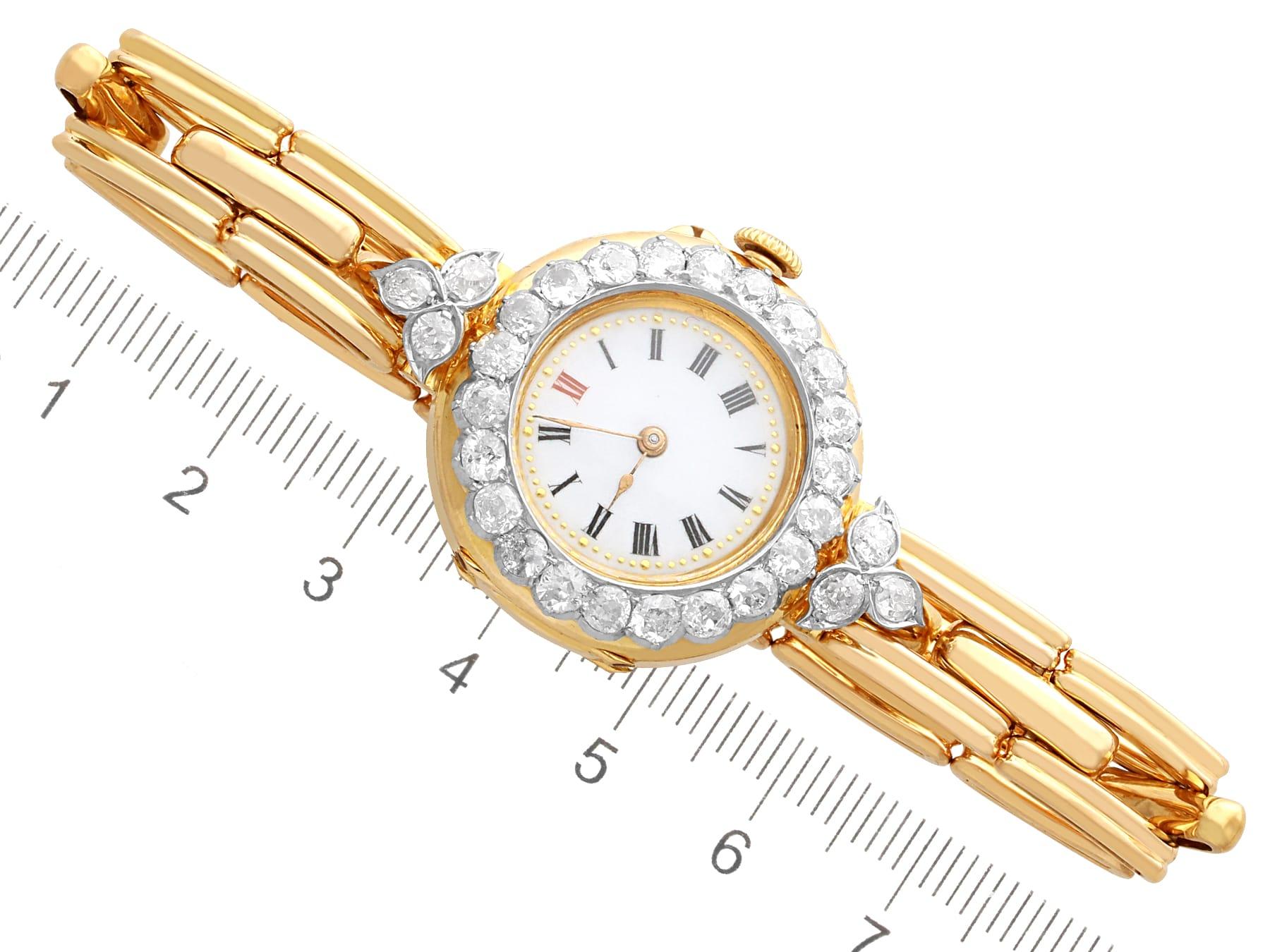 Antique Edwardian 2.75Ct Diamond and 18k Yellow Gold Cocktail Watch 1909 For Sale 4