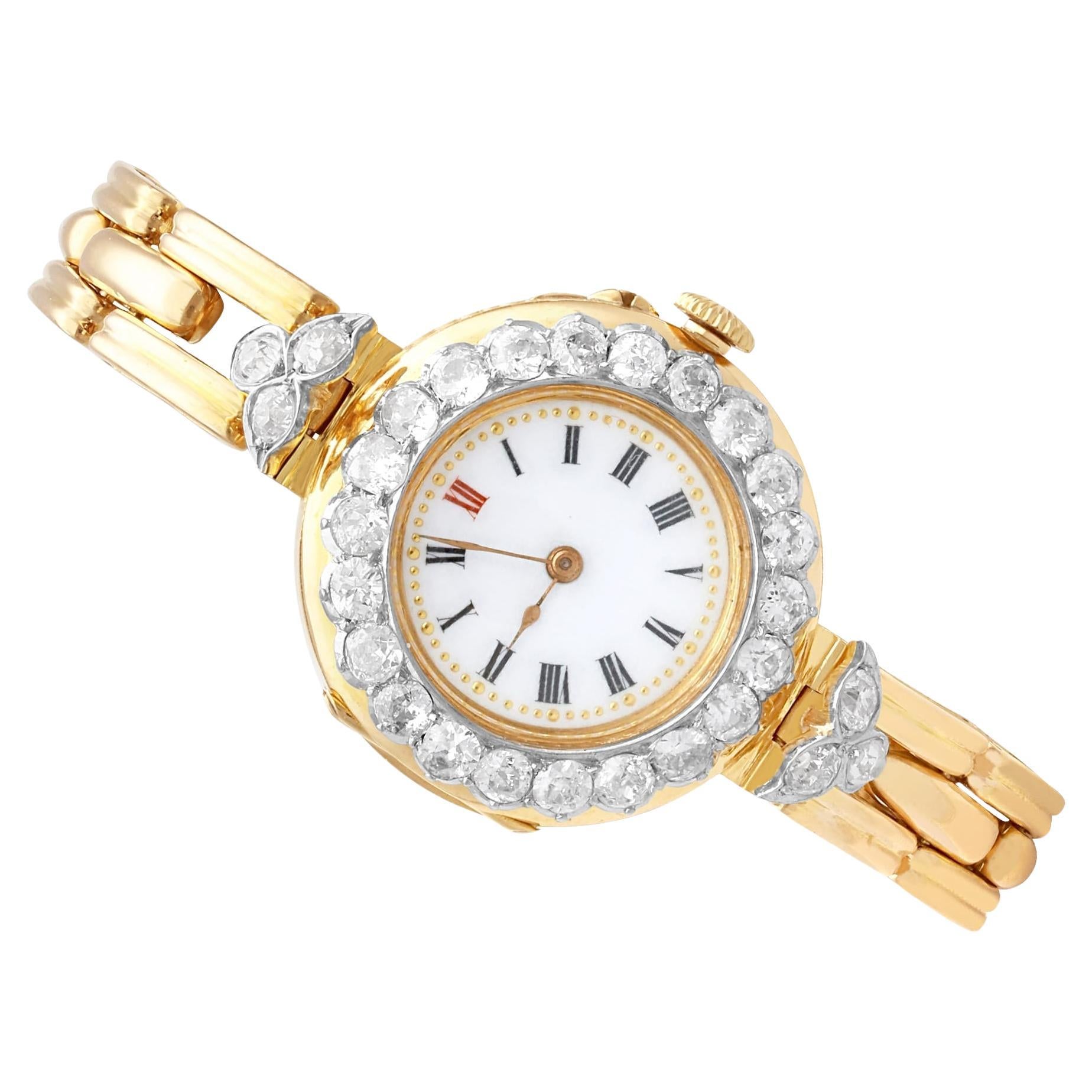 Antique Edwardian 2.75Ct Diamond and 18k Yellow Gold Cocktail Watch 1909 For Sale