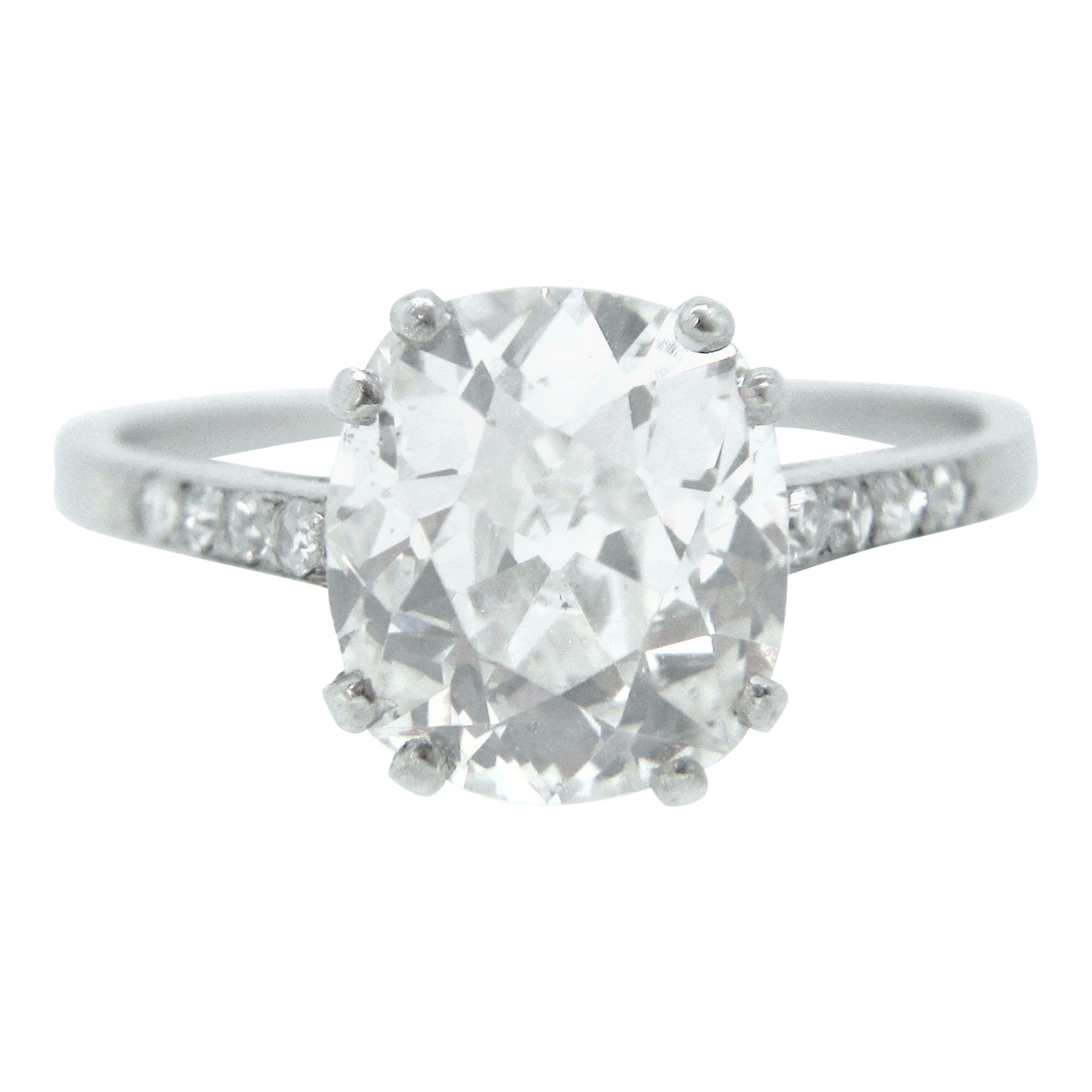 Antique Edwardian 2.97 Carat Cushion Diamond Solitaire Platinum Ring