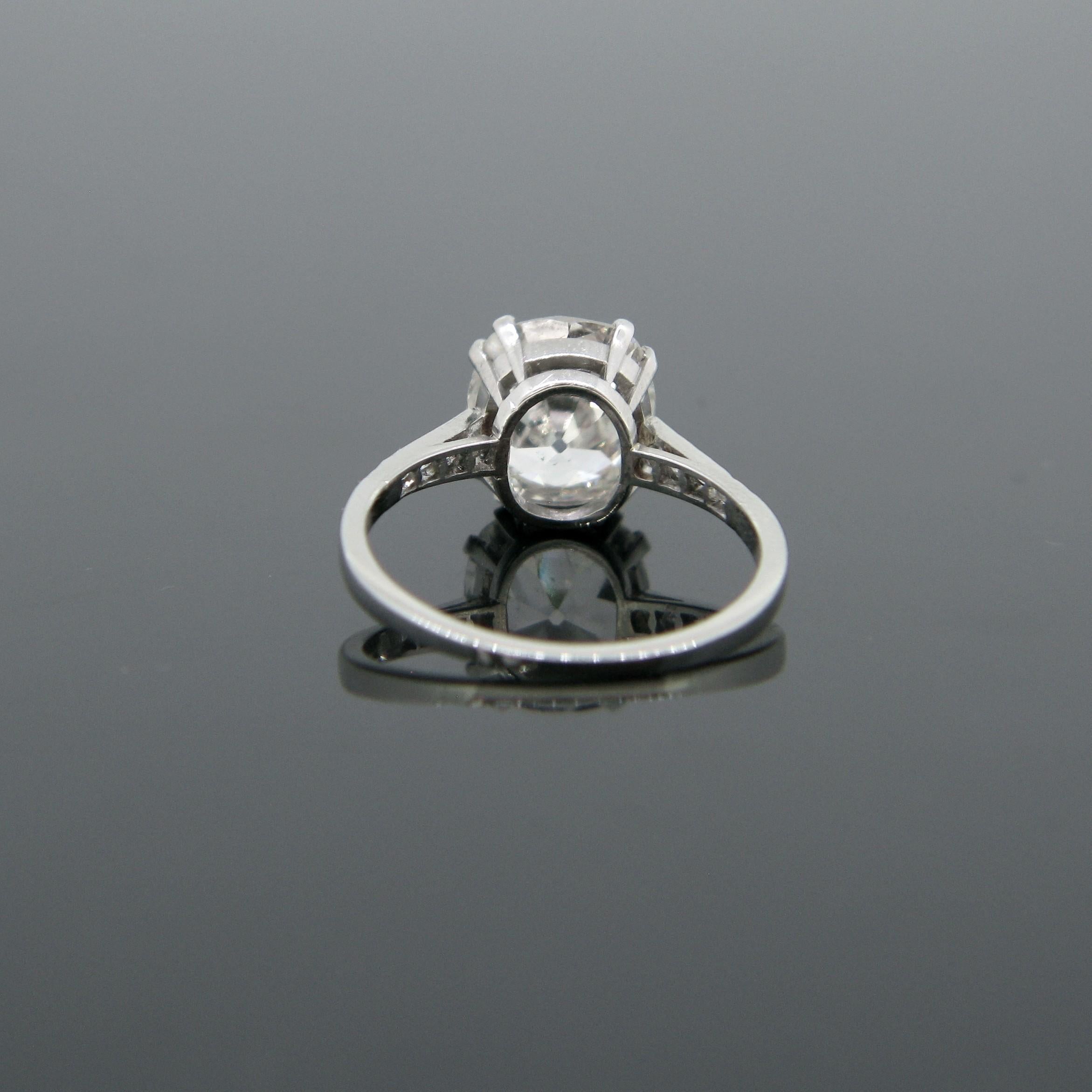 Antique Edwardian 2.97 Carat Cushion Diamond Solitaire Platinum Ring 1