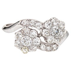 Antiker antiker edwardianischer 2 Karat Diamant-Cluster-Ring Moi et Toi 18k Gold Doppelblume