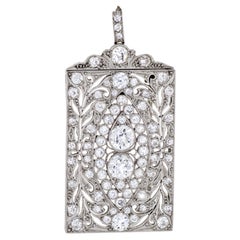 Antique Edwardian 3 Carat Diamond Pendant Brooch Platinum Vintage Fine Jewelry