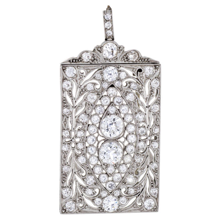 Antique Edwardian 3 Carat Diamond Pendant Brooch Platinum Vintage Fine Jewelry For Sale