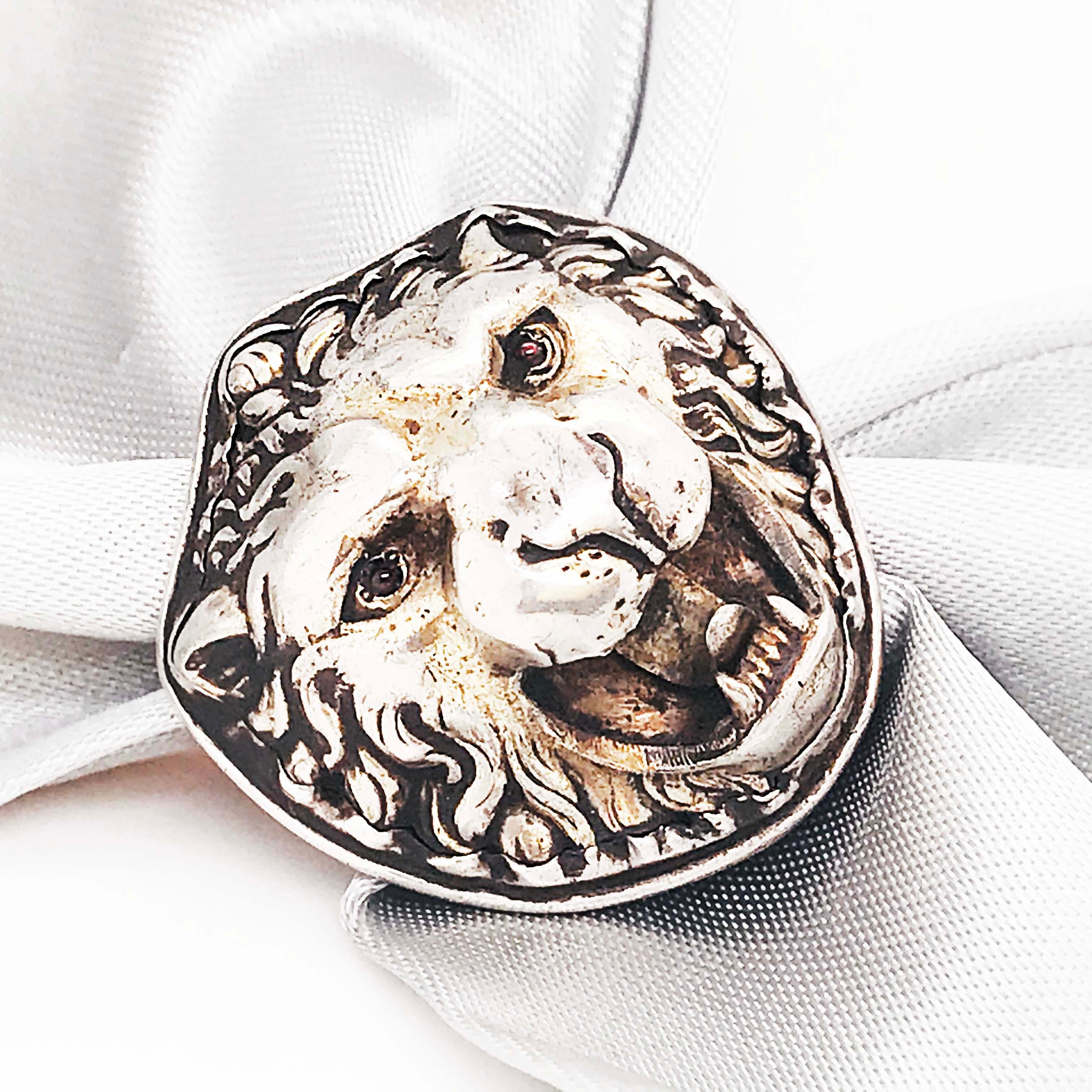 Antique Edwardian 3-D Lion Ring with Ruby Eyes in Sterling Silver 2