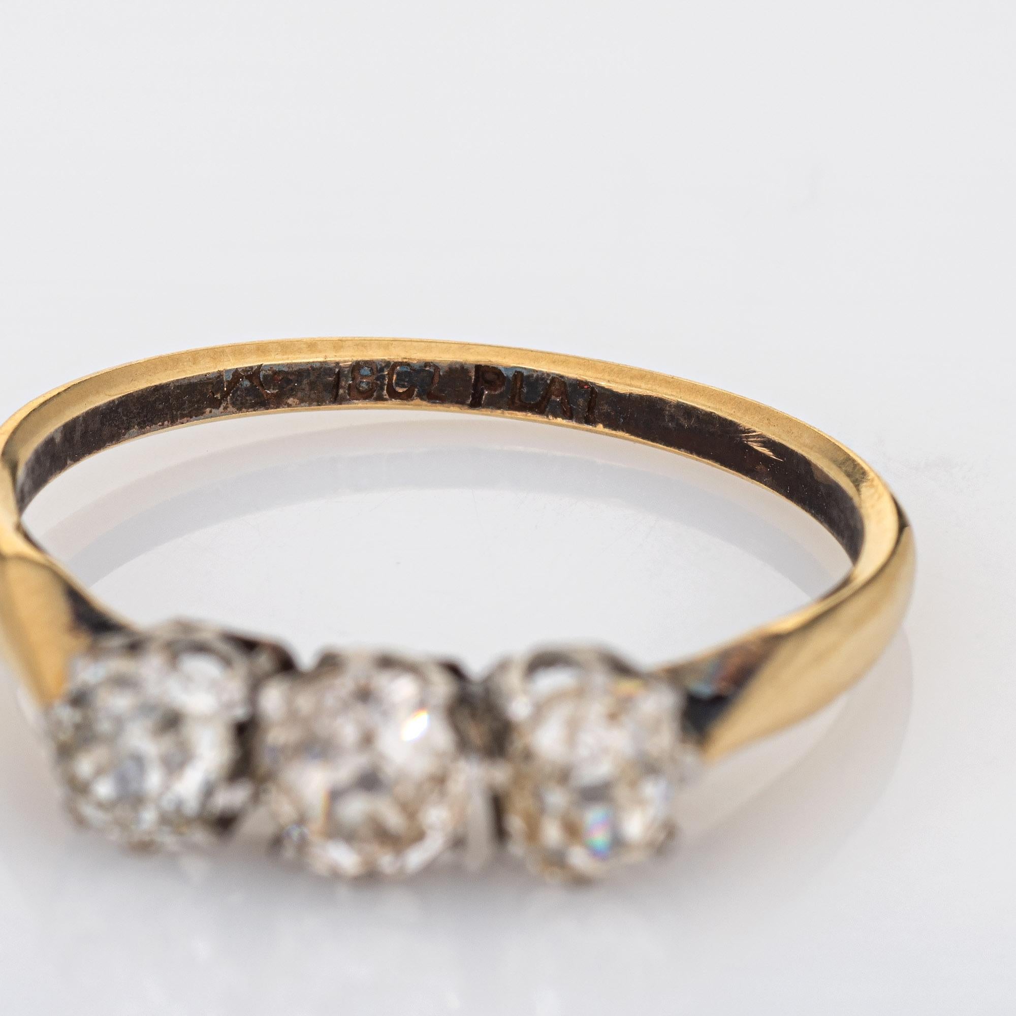 Antique Edwardian 3 Diamond Ring 18k Gold Platinum Anniversary Band 2