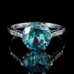 Antique Edwardian 3.20ct Blue Zircon Diamond Ring 18ct White Gold, circa 1910