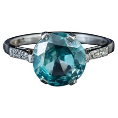 Antique Edwardian 3.20ct Blue Zircon Diamond Ring 18ct White Gold, circa 1910