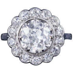 Antique Edwardian 3.62 Carat Old Cut Diamond Platinum, circa 1915 Cluster Ring
