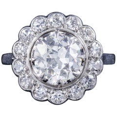 Antique Edwardian 3.62 Carat Old Cut Diamond Platinum, circa 1915 Cluster Ring
