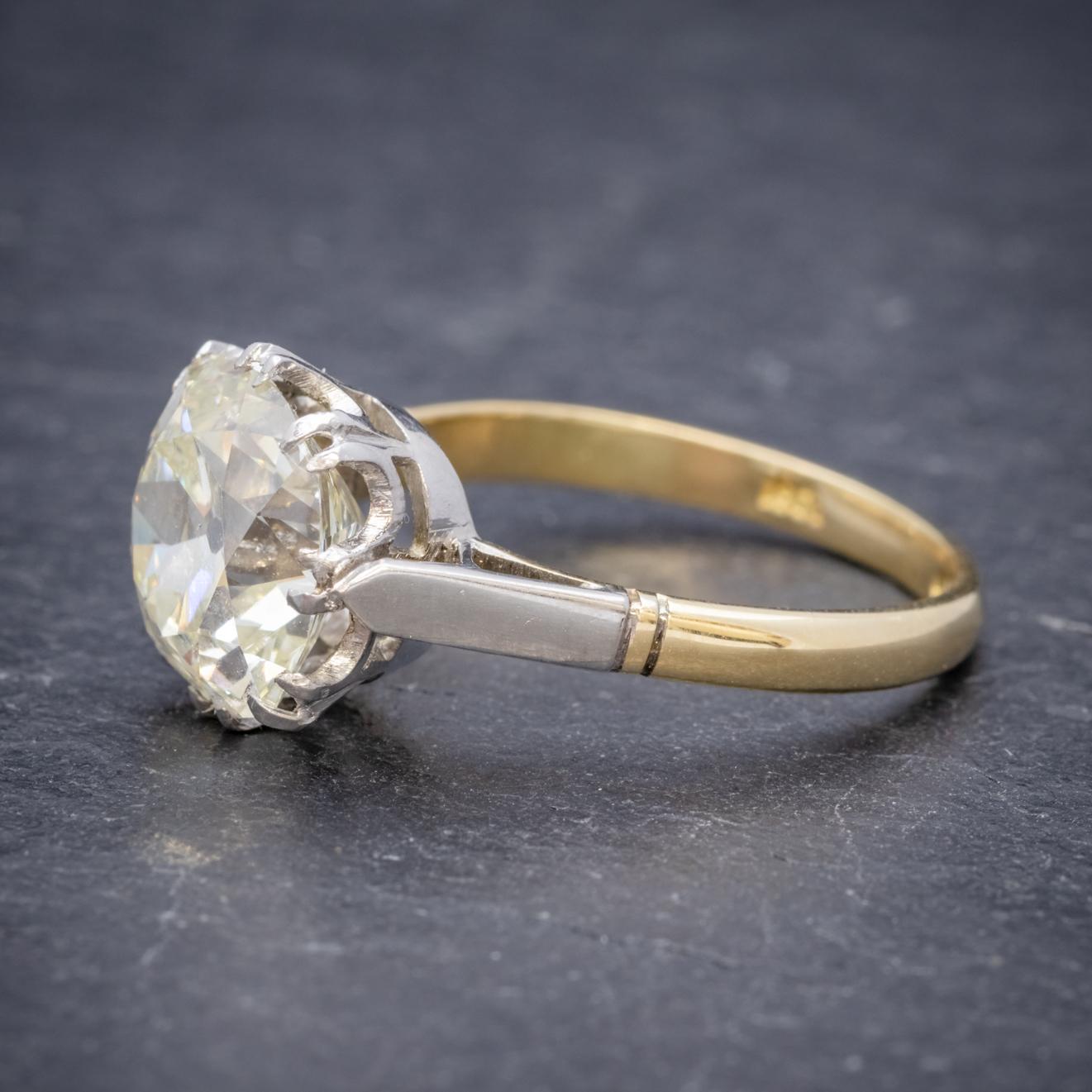 Antique Edwardian 3.88 Carat Diamond Solitaire 18 Carat Gold Platinum Ring In Good Condition In Lancaster , GB