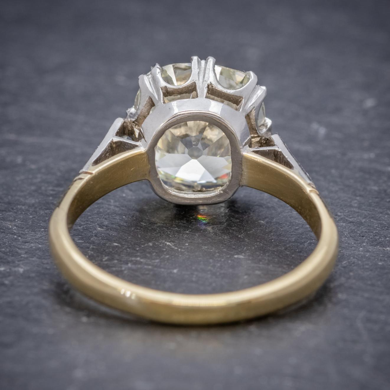 Women's Antique Edwardian 3.88 Carat Diamond Solitaire 18 Carat Gold Platinum Ring