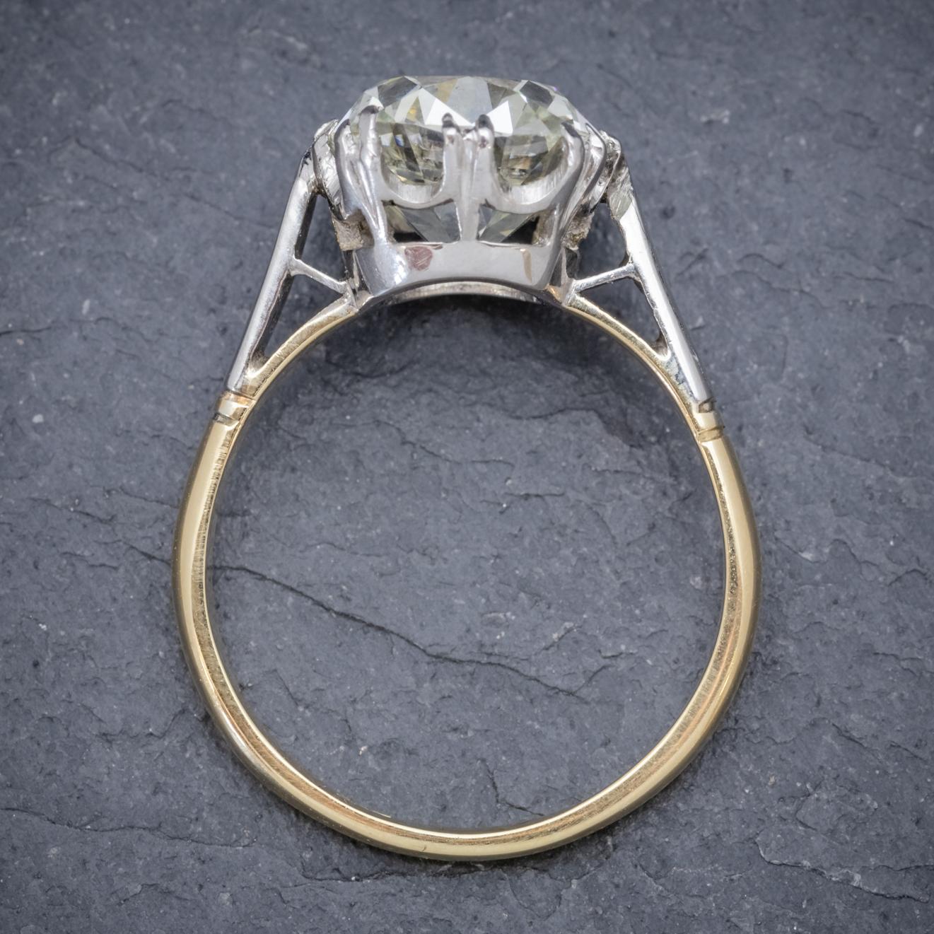 Antique Edwardian 3.88 Carat Diamond Solitaire 18 Carat Gold Platinum Ring 2