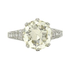 Antique Edwardian 4 Carat Solitaire Diamond Engagement Ring Old European Cut