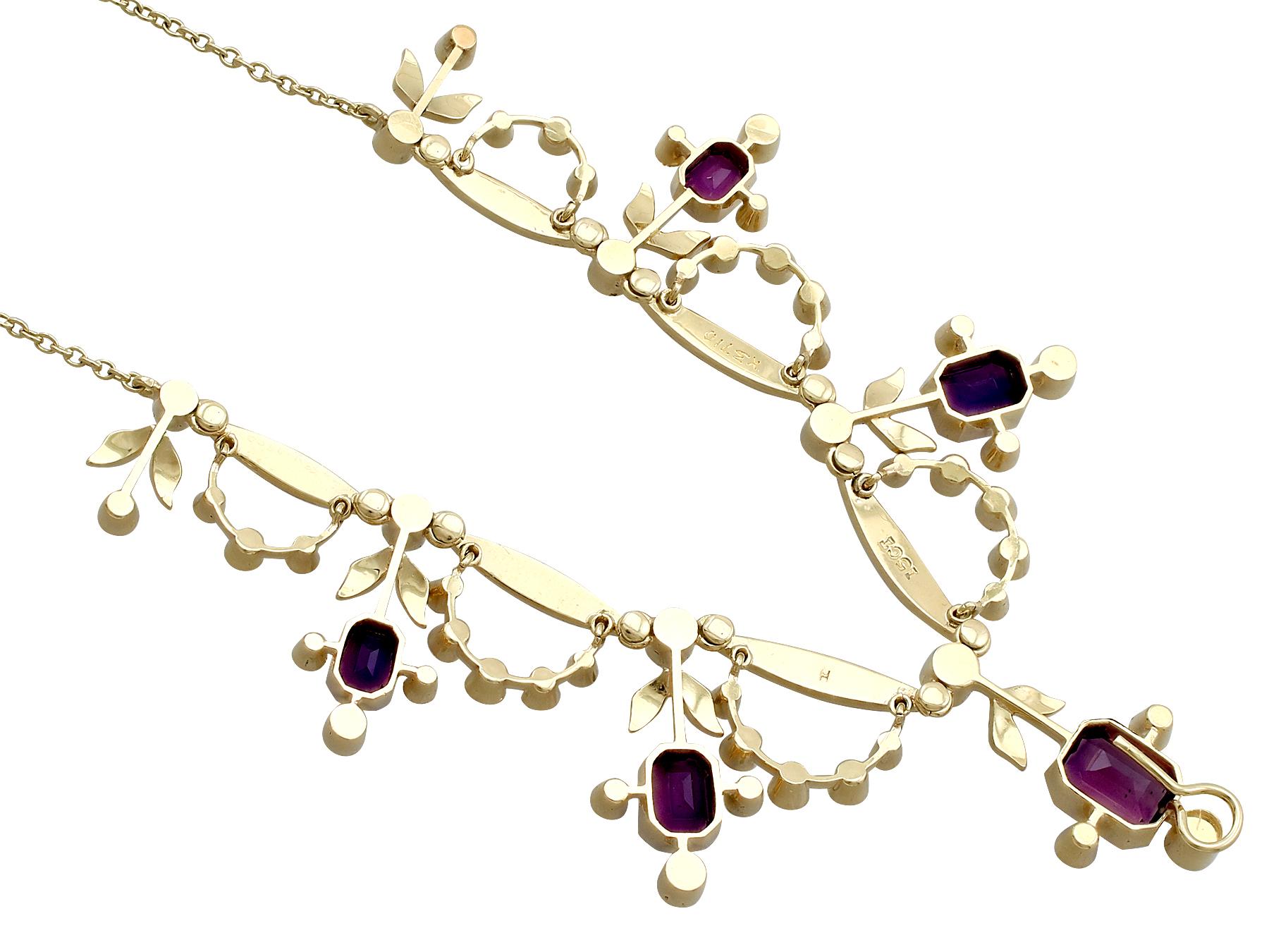 Edwardian 4.47 Carat Amethyst and Seed Pearl Yellow Gold Necklace In Excellent Condition For Sale In Jesmond, Newcastle Upon Tyne