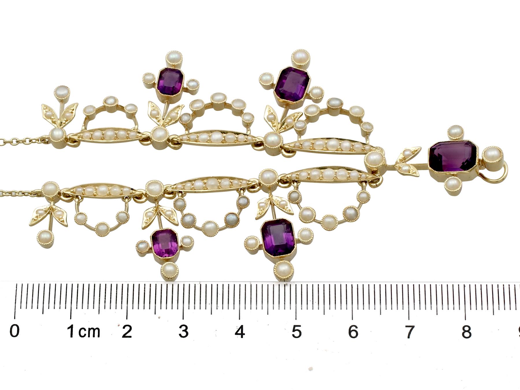 Women's Edwardian 4.47 Carat Amethyst and Seed Pearl Yellow Gold Necklace For Sale