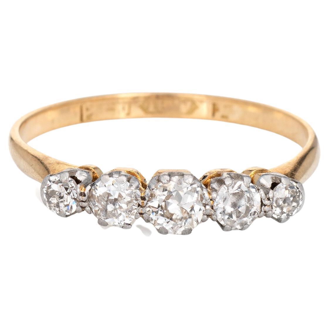 Antique Edwardian 5 Stone 0.50 Carat Diamond Ring Wedding Band 18k Platinum