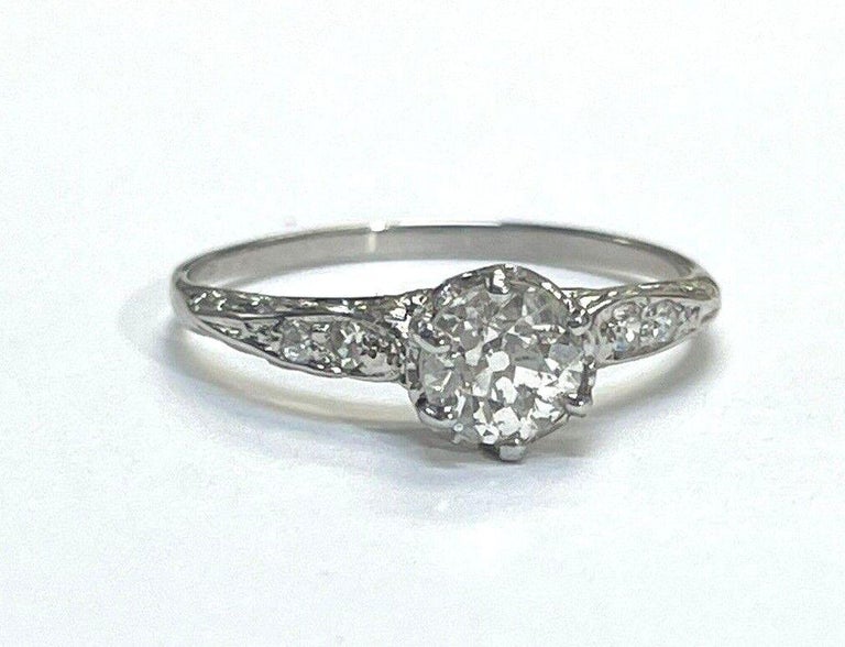 Women's Antique Edwardian .83ct Natural Old Mine Cut Diamond 18K White Gold Ring For Sale