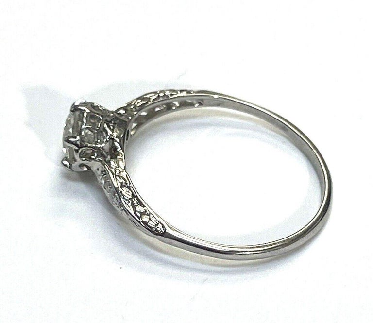 Antique Edwardian .83ct Natural Old Mine Cut Diamond 18K White Gold Ring For Sale 1