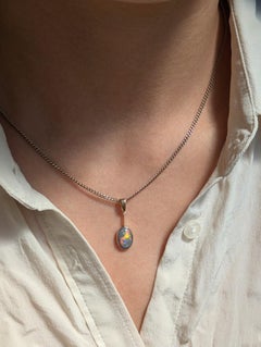 Antique Edwardian .8ct Australian Solid Black Opal Lavaliere Pendant in 9ct Gold