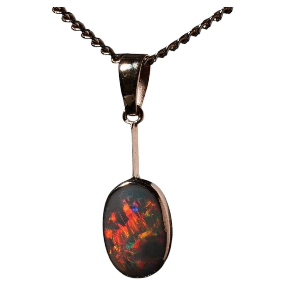 Antique Edwardian .8ct Australian Solid Black Opal Lavaliere Pendant in 9ct Gold For Sale