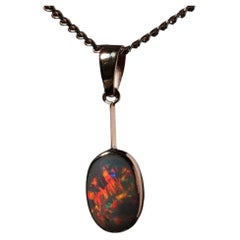 Antique Edwardian .8ct Australian Solid Black Opal Lavaliere Pendant in 9ct Gold