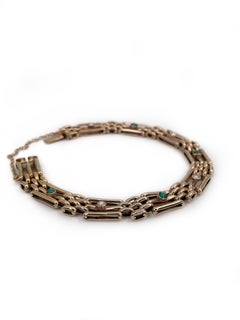 Antique Edwardian 9 Karat Gold Turquoise Pearl Gate Bracelet
