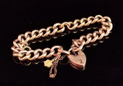 Antique Edwardian 9 Karat Yellow Gold Curb Link Bracelet, Charms