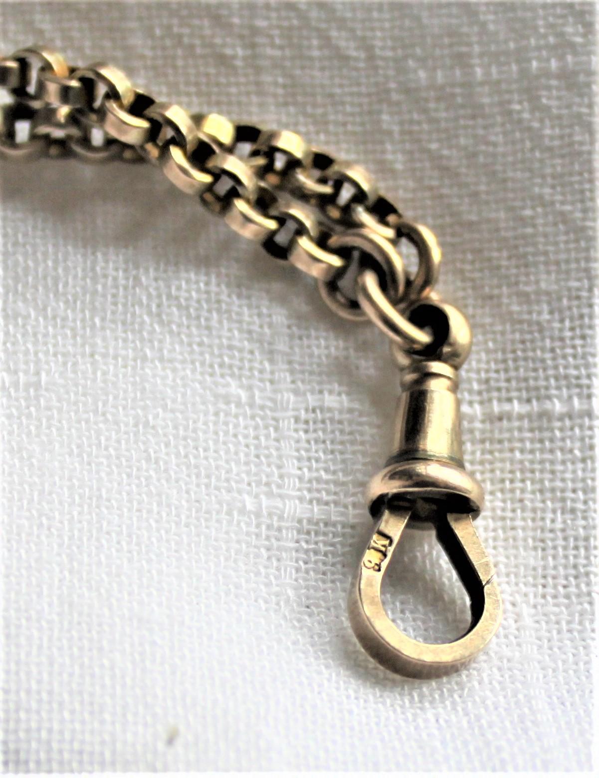 Antique Edwardian 9-Karat Yellow Gold Slide Watch Chain Necklace & Key For Sale 6