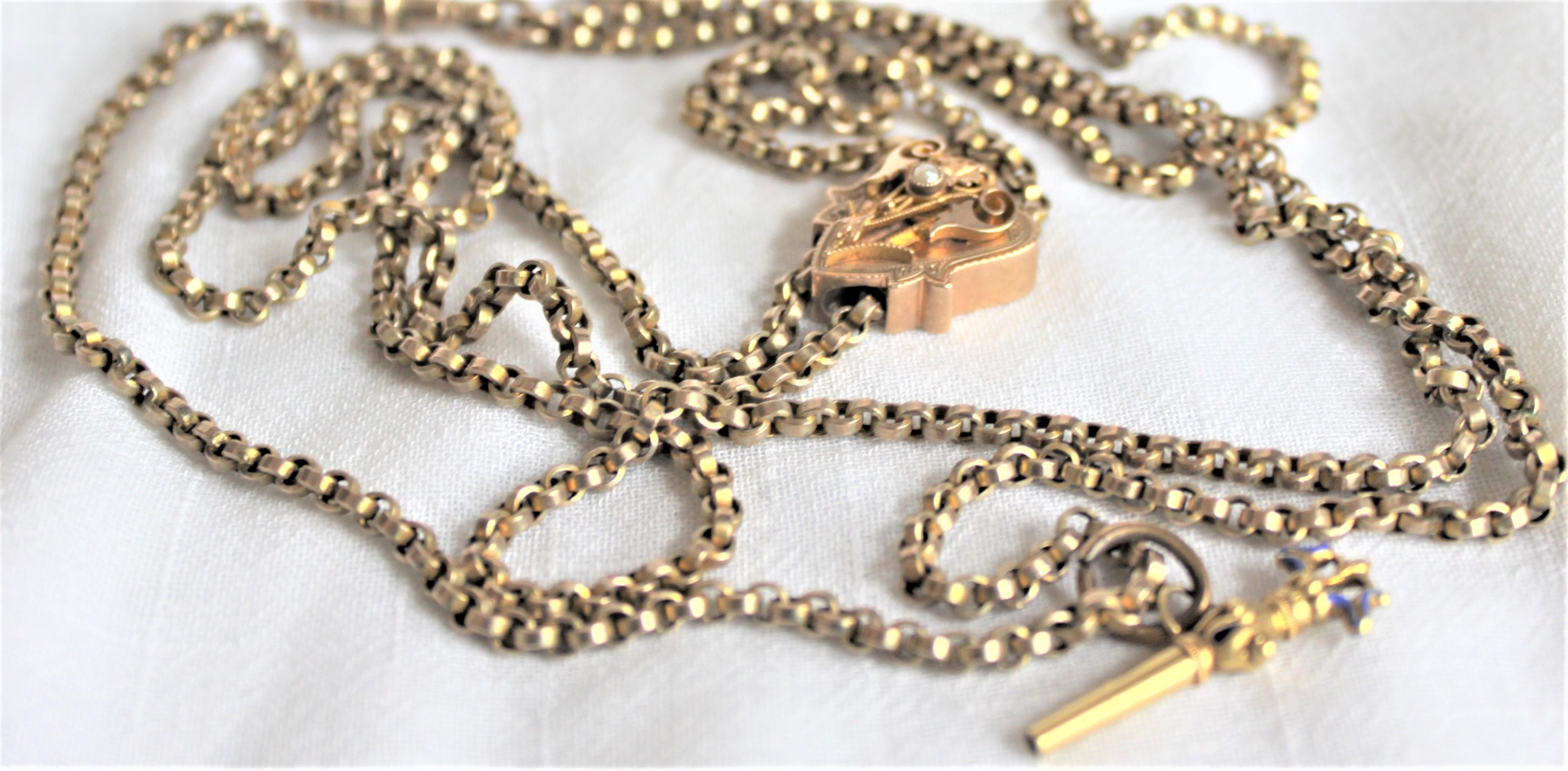 Antique Edwardian 9-Karat Yellow Gold Slide Watch Chain Necklace & Key For Sale 7
