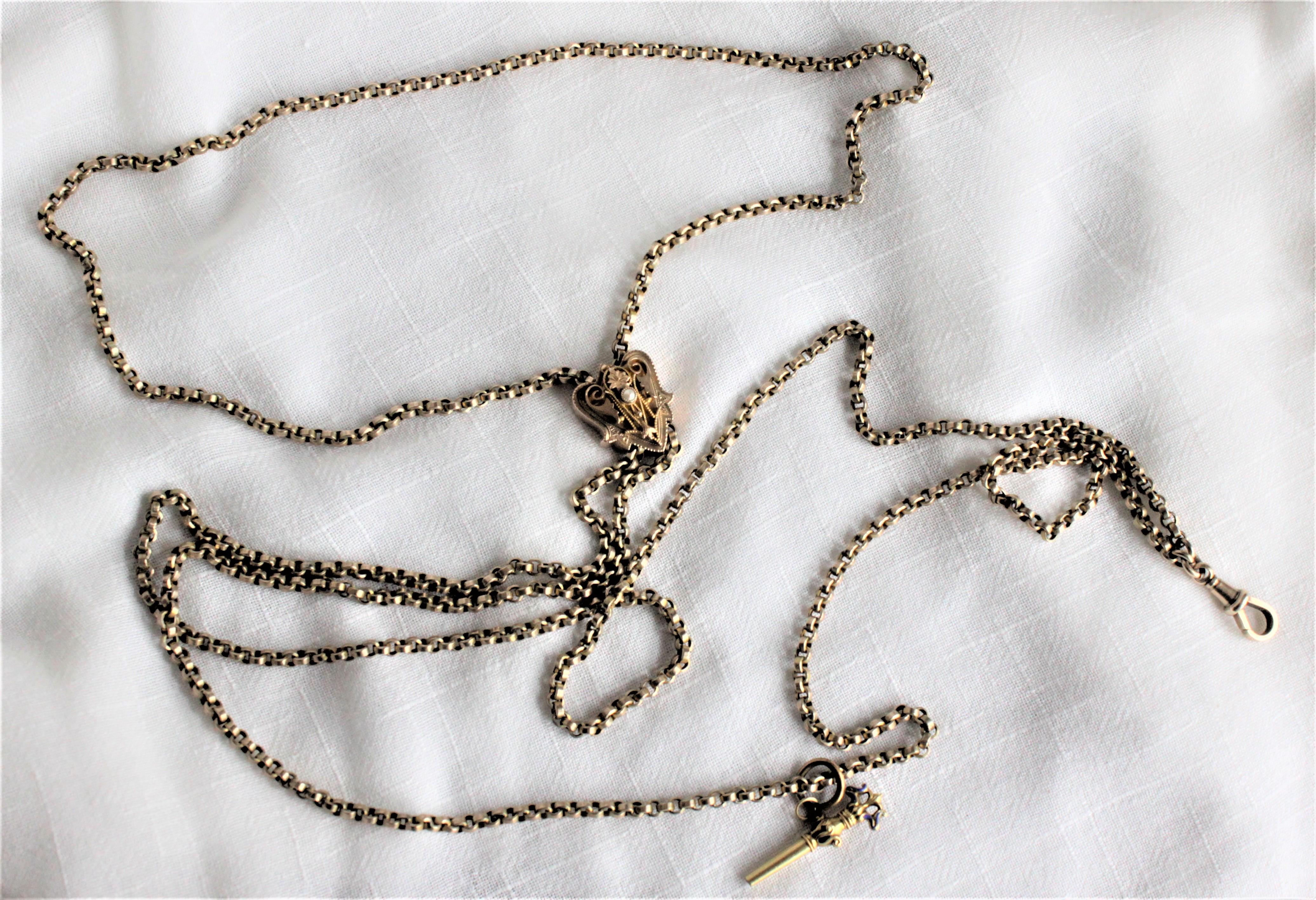 English Antique Edwardian 9-Karat Yellow Gold Slide Watch Chain Necklace & Key For Sale