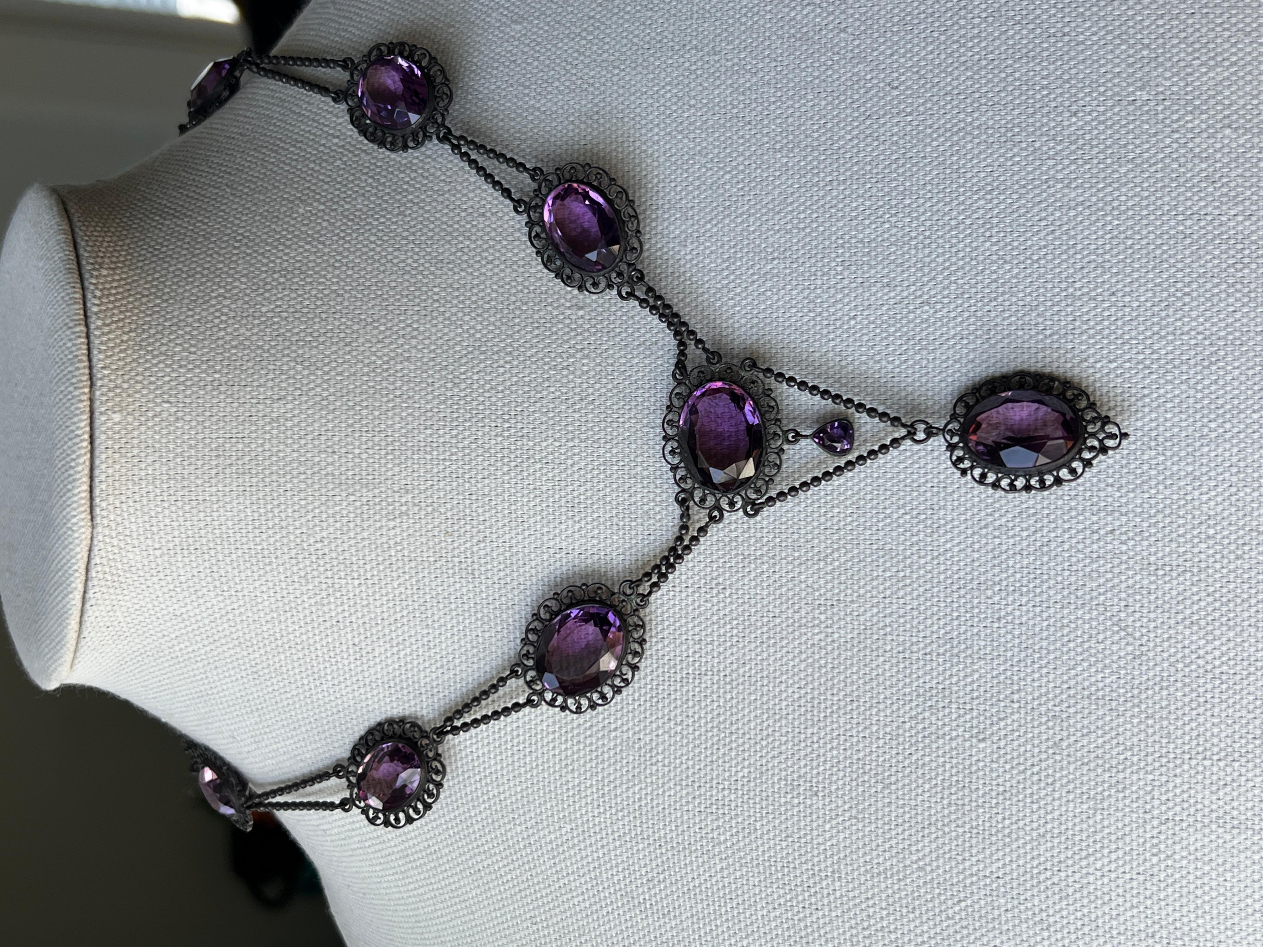 Edoardiano Collana a festone in argento sterling e ametista 99,39tcw 1915 in vendita