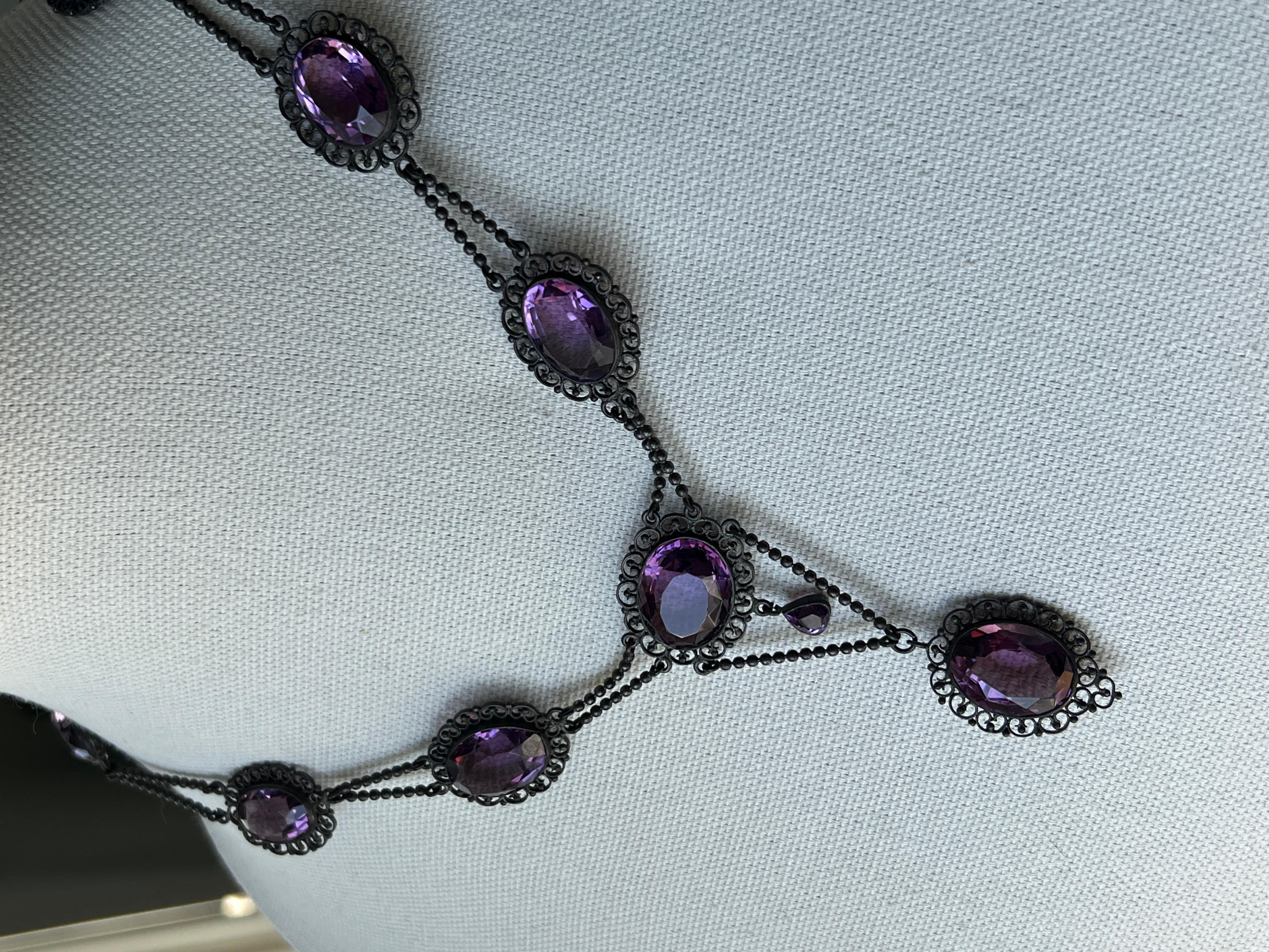 Taglio ovale Collana a festone in argento sterling e ametista 99,39tcw 1915 in vendita