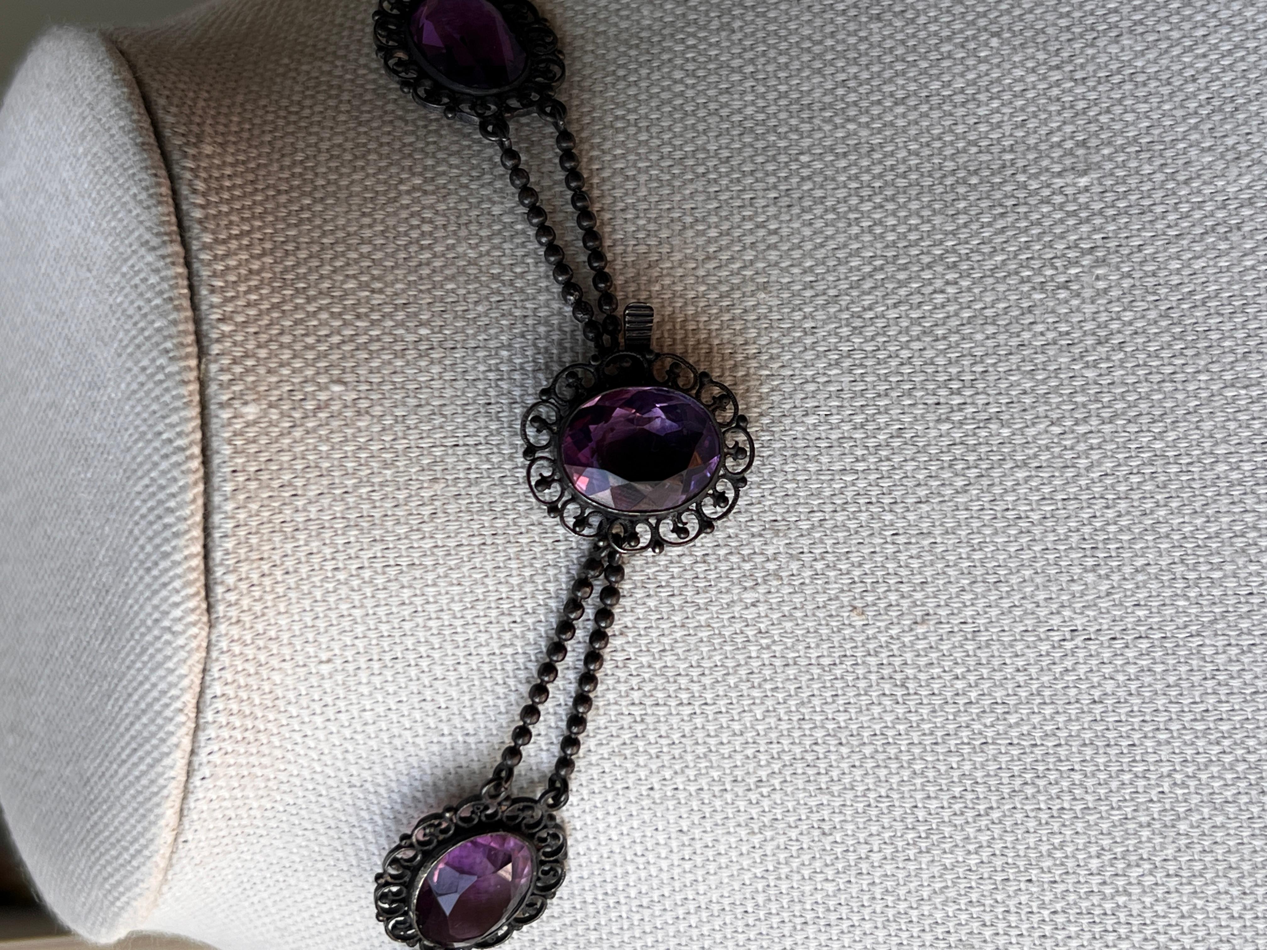 Collana a festone in argento sterling e ametista 99,39tcw 1915 In condizioni buone in vendita a Towson, MD