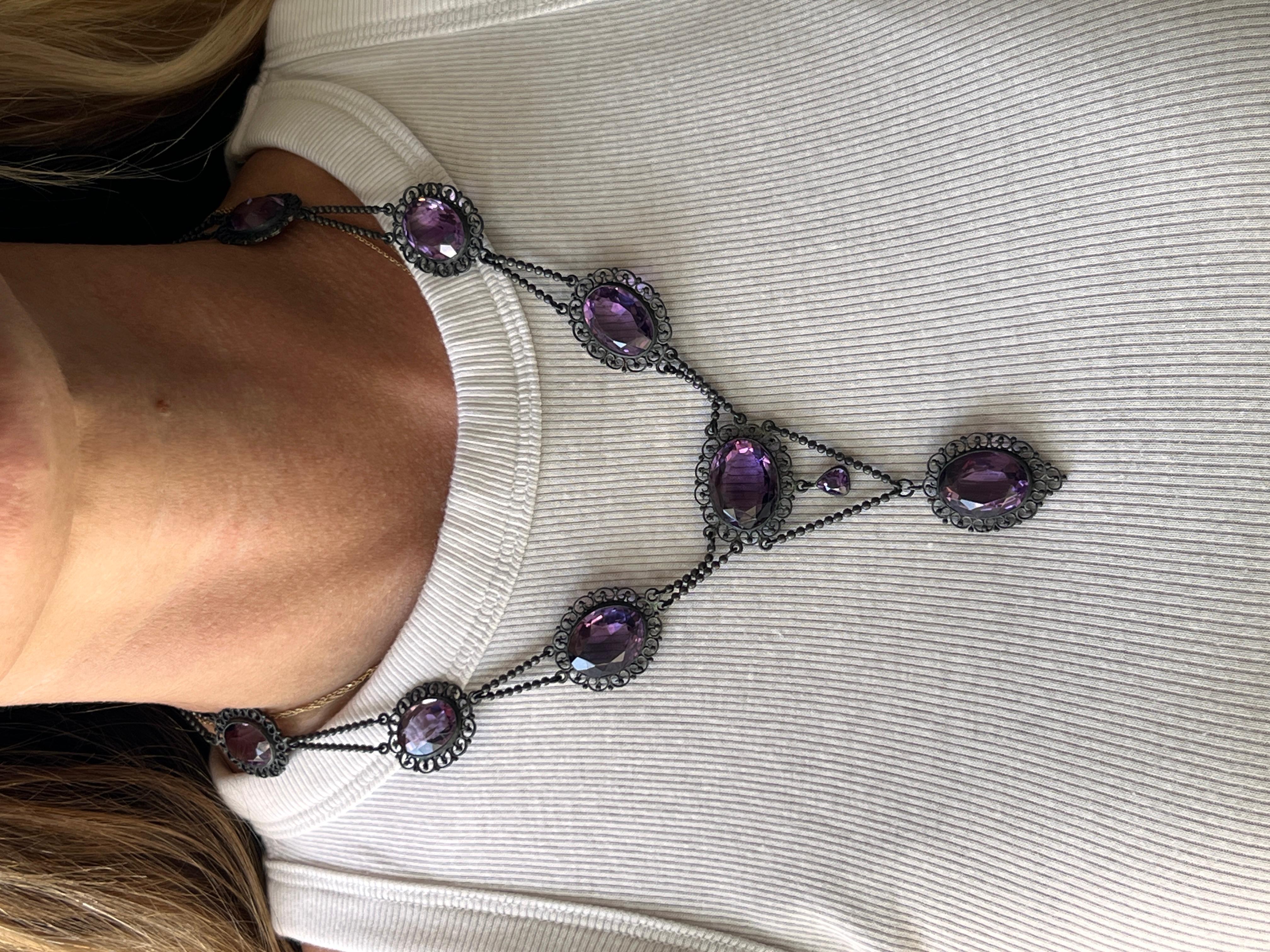 da uomo o donna Collana a festone in argento sterling e ametista 99,39tcw 1915 in vendita