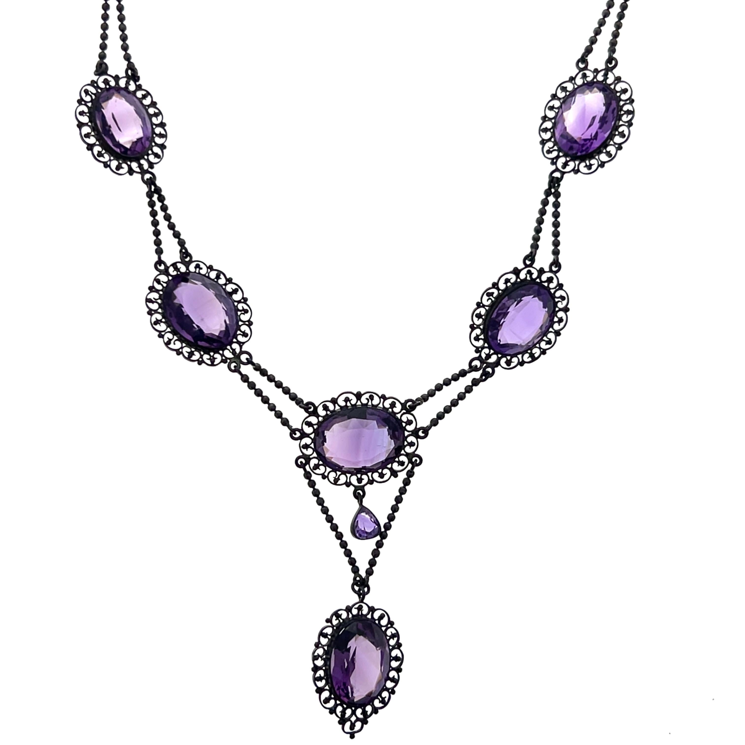 Collana a festone in argento sterling e ametista 99,39tcw 1915 in vendita 3
