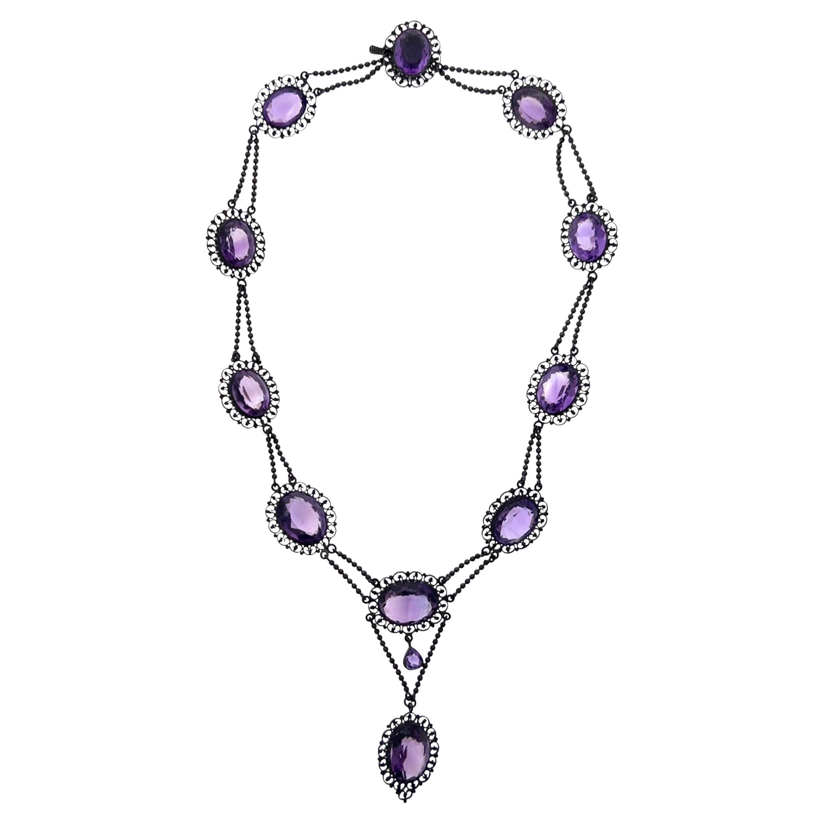Collier de feston en argent sterling et améthyste (99.39tcw) de style édouardien 1915