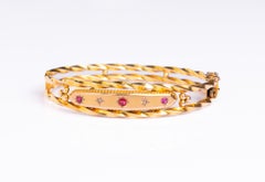 Antique Edwardian 9ct Gold Diamond And Ruby Starburst Bangle