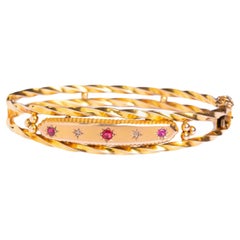Antique Edwardian 9ct Gold Diamond And Ruby Starburst Bangle