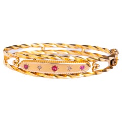 Antique Edwardian 9ct Gold Diamond And Ruby Starburst Bangle