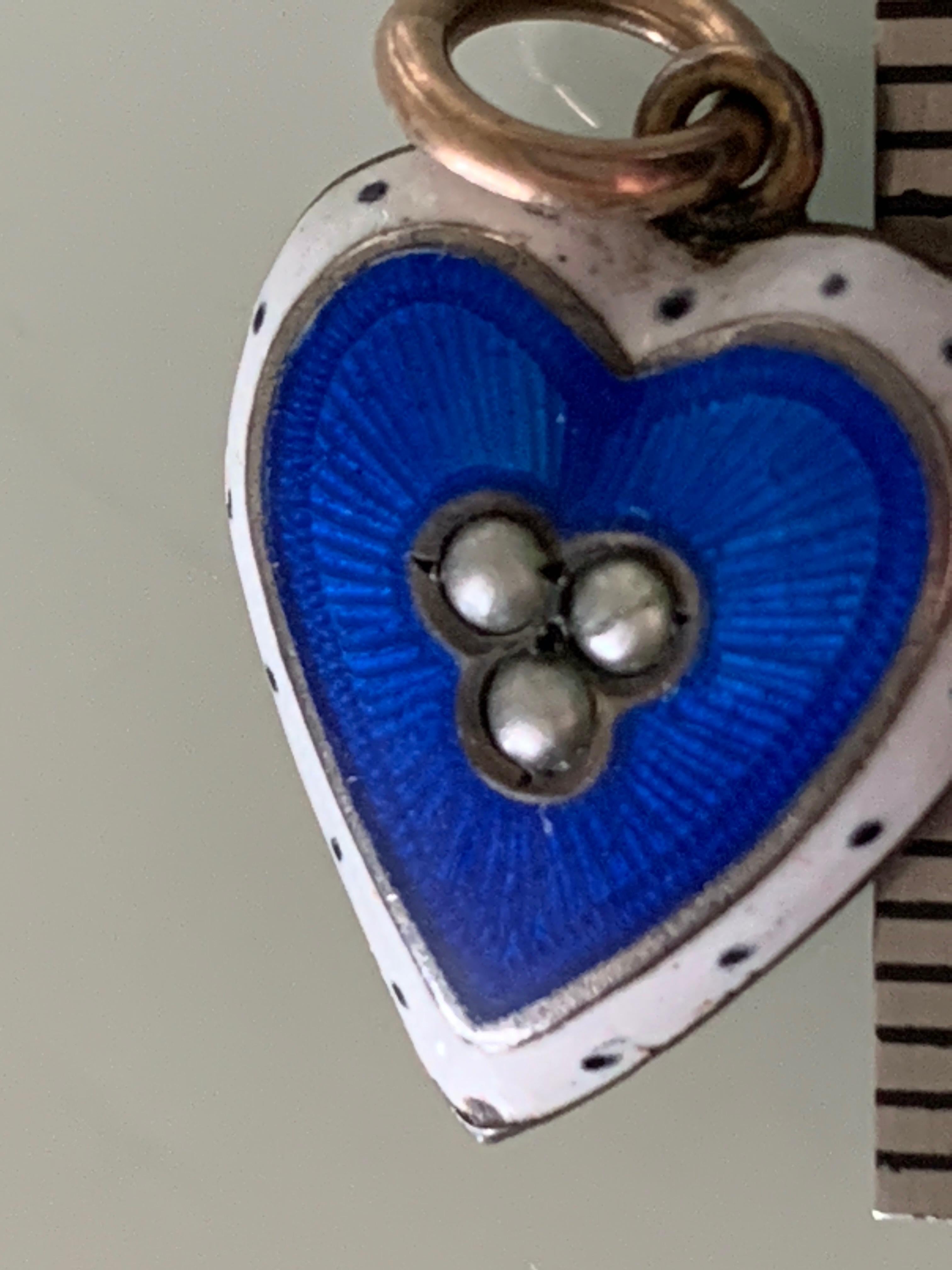 Antique Edwardian 9ct Gold Enameled Heart pendant  For Sale 7