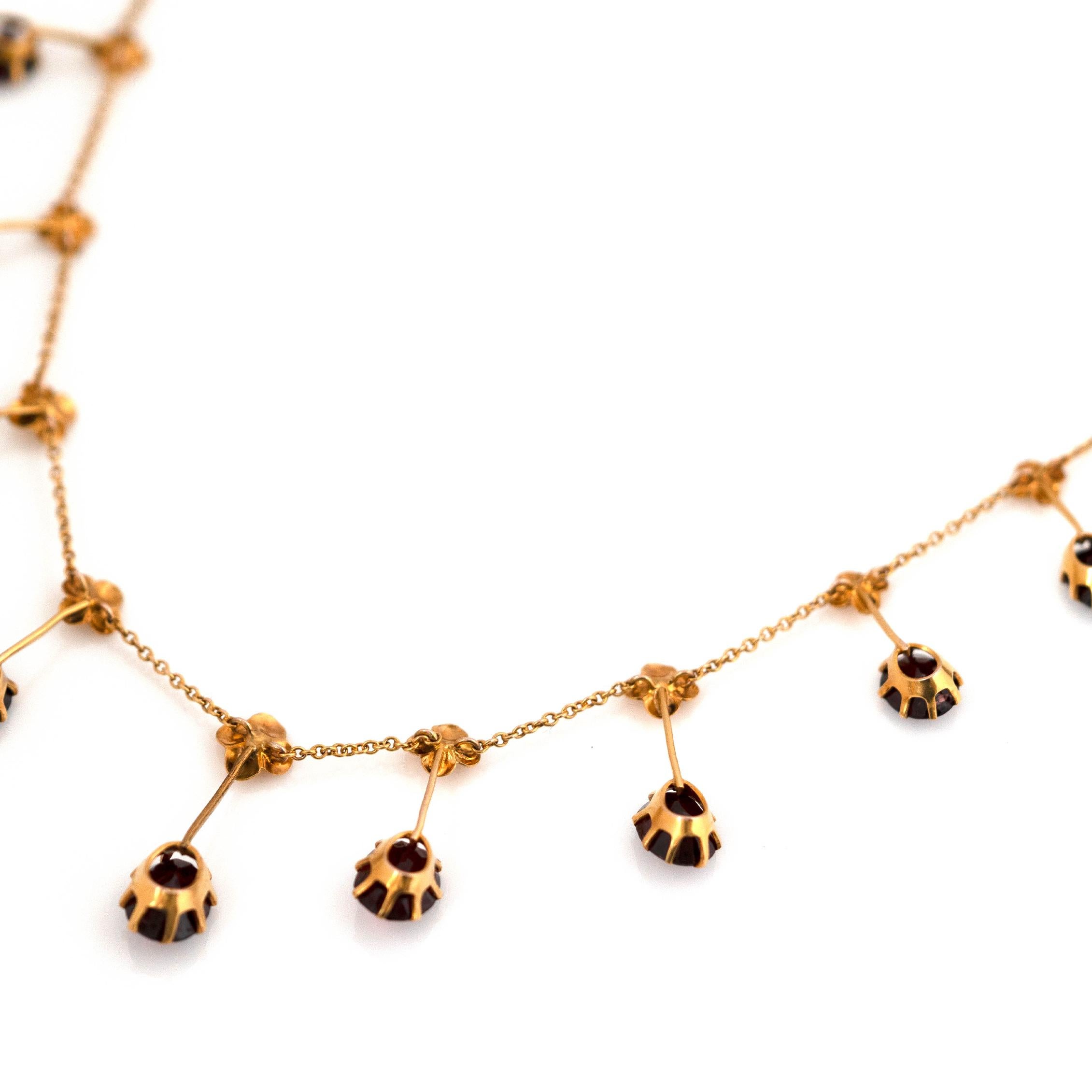 Antique Edwardian 15ct Gold Garnet Fringe Dropper Necklace  For Sale 5