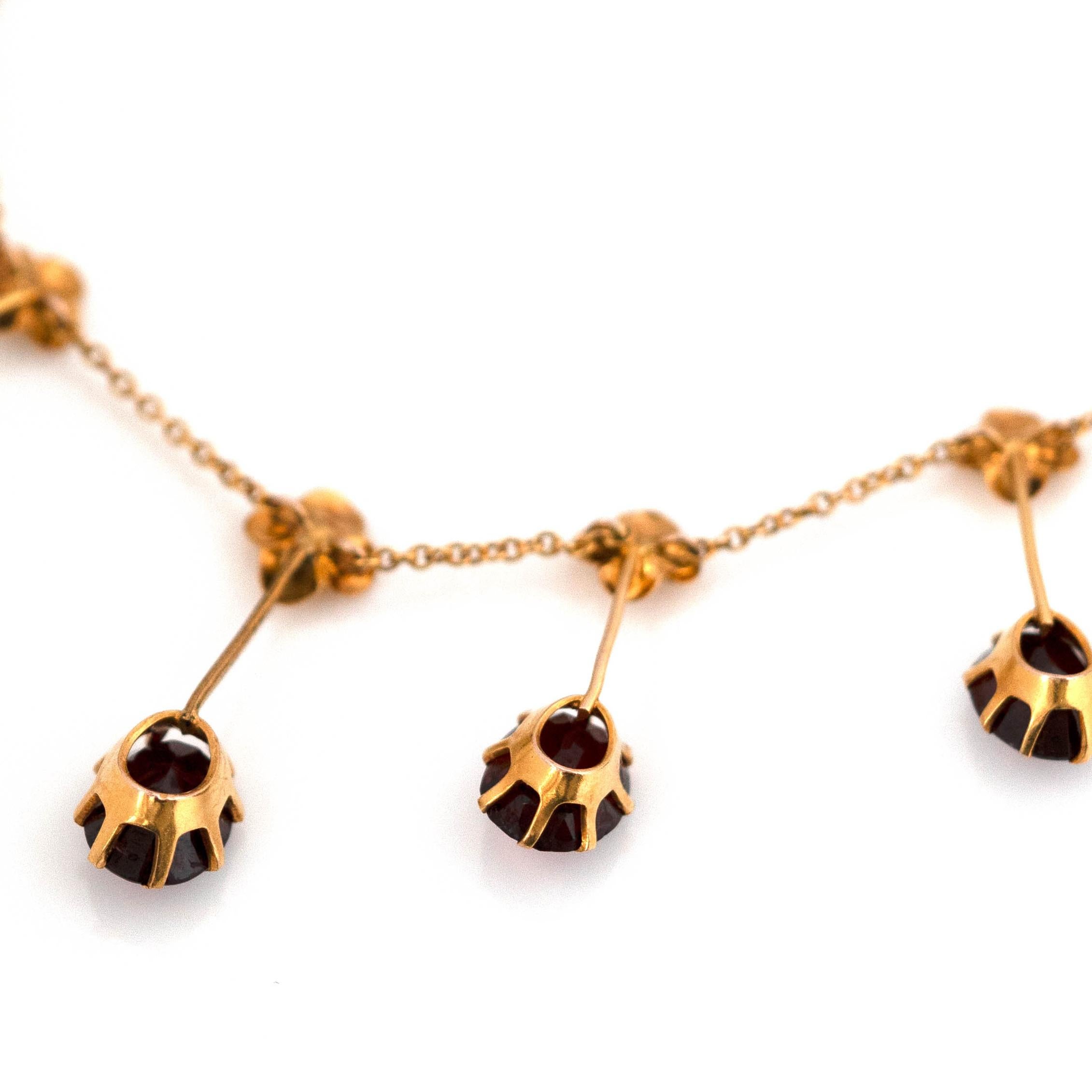 Antique Edwardian 15ct Gold Garnet Fringe Dropper Necklace  For Sale 6