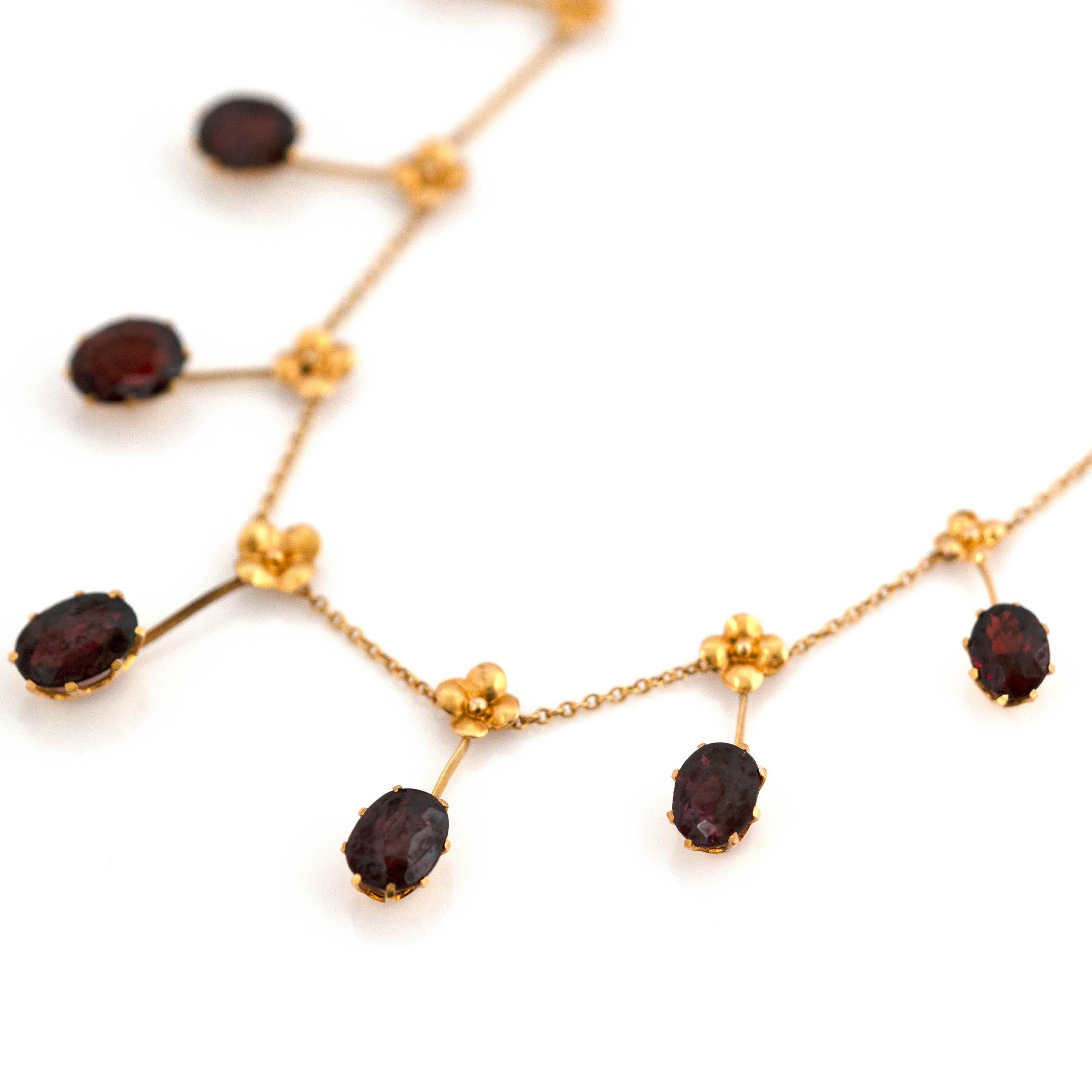 Women's Antique Edwardian 15ct Gold Garnet Fringe Dropper Necklace  For Sale