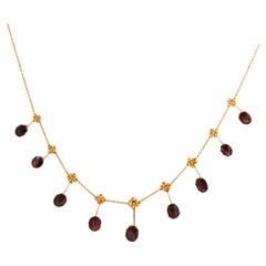 Antique Edwardian 15ct Gold Garnet Fringe Dropper Necklace